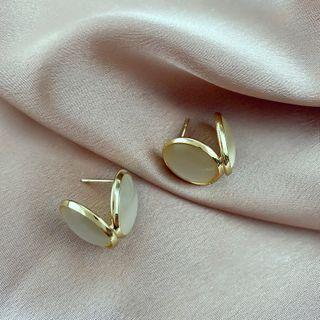 Cat Eye Stone Disc Earring 1 Pair - One Size