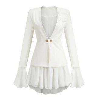 Set: Ruffle Double-breasted Blazer + Mini A-line Skirt