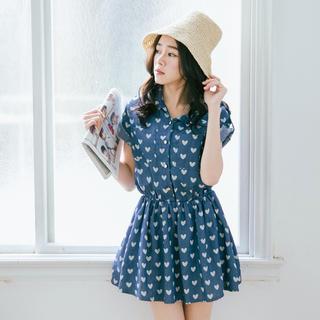 Heart-print Denim Dress