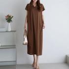 Cap-sleeve Collared Long Dress With Sash