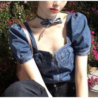 Short-sleeve Denim Cropped Top