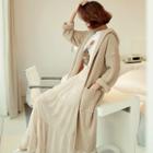 Open Front Hooded Long Cardigan Almond - One Size