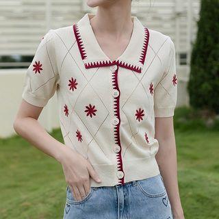 Embroidered Polo Knit Short-sleeve Top