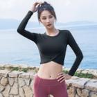 Plain Long-sleeve Cropped Sports T-shirt