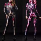 Long-sleeve Skeleton Print Jumpsuit