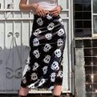 High Waist Printed Lace Trim Midi Dress