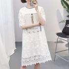 Embroidered Mesh Short-sleeve A-line Dress