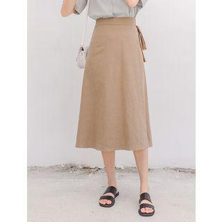 Plaid / Plain Long Wrap Skirt