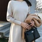 Plain Crewneck Lantern-sleeve Dress