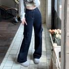 High Waist Stitched Cargo Loose-fit Jeans