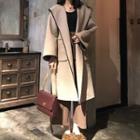 Contrast Trim Hooded Long Coat