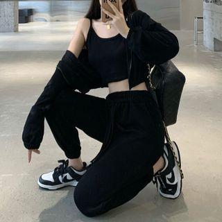 Crop Camisole Top / Zip-up Hoodie / High-waist Jogger Sweatpants