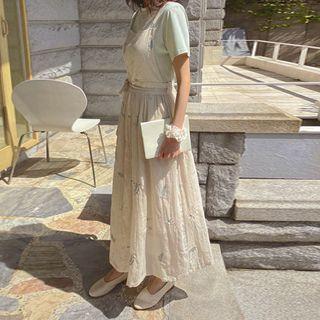 Floral Embroidered Wrap Jumper Dress