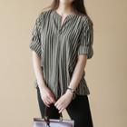 Open-placket Tab-sleeve Patterned Shirt