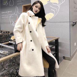 Faux Fur Fleece Button Coat White - One Size
