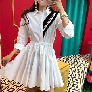 Ruffled Knit Panel A-line Shirt Dress