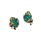 Fashion And Romantic Plated Gold Enamel Hornbill Leaf Stud Earrings With Green Cubic Zirconia Golden - One Size