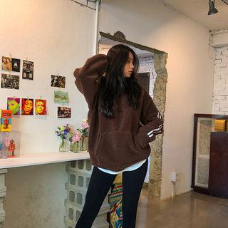 Contrast-trim Faux-fur Hooded Pullover
