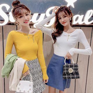 Asymmetric Neckline Knit Top