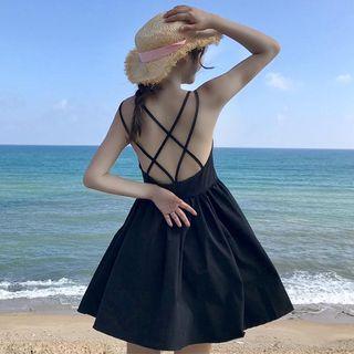 Chiffon Long-sleeve Cardigan / Cross-back Sleeveless Dress