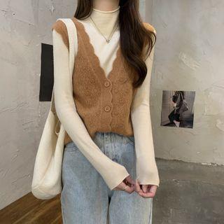 Button-up Pointelle Sweater Vest