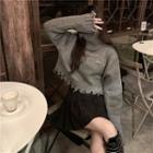 Turtleneck Distressed Cropped Sweater Gray - One Size