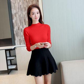 Mock Collar Ribbed Plain Sweater