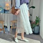 Tiered-hem Band-waist Lace Skirt