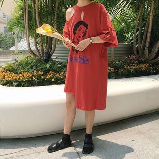 Print Cutout Short-sleeve T-shirt Dress