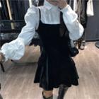 Puff-sleeve Shirred Shirt / Overall Dress