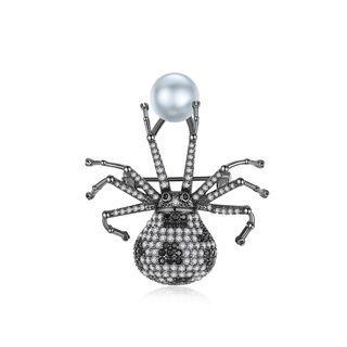 Fashion Creative Spider Imitation Pearl Brooch With Cubic Zirconia Silver - One Size