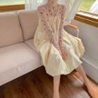 Turtleneck Long-sleeve Floral Top / Spaghetti Strap Dress