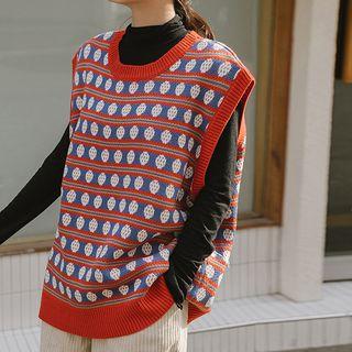 Geometric Knit Vest Tangerine - One Size