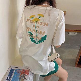 Dandelion Print Short Sleeve Tee White - One Size