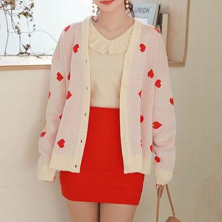 V-neck Heart-patterned Cardigan