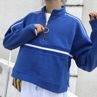 Color-block Long-sleeve Loose-fit Pullover / Plain High-waist Pants
