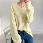 V-neck Colored Rib Sweater