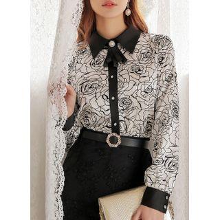 Button-detail Rosette Blouse Ivory - One Size