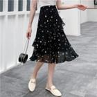 Star Print Mesh Tiered Skirt