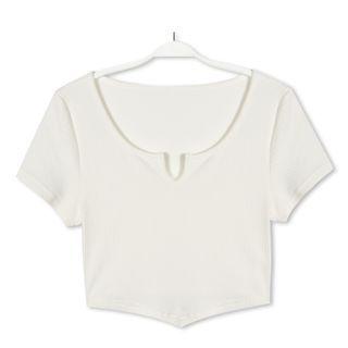 Short-sleeve Notch Neck Cropped T-shirt