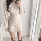 Cable-knit Long-sleeve Mini Knit Sheath Dress