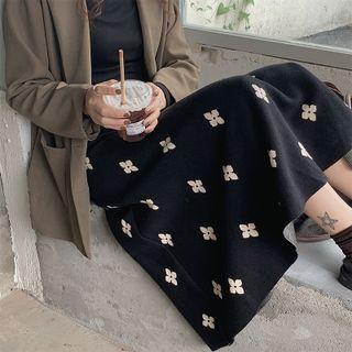 Flower A-line Midi Knit Skirt