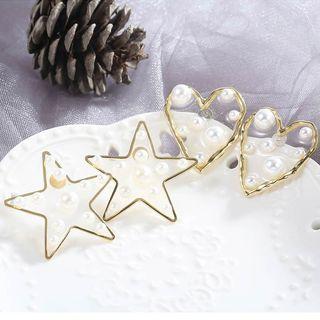 Faux Pearl Alloy Star / Heart Earring