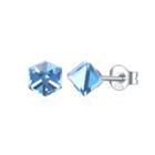 925 Sterling Silver Simple Geometric Square Blue Austrian Element Crystal Stud Earrings Silver - One Size