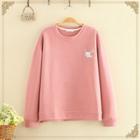 Dog Embroidered Round-neck Pullover Pink - One Size