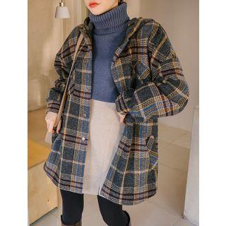 Hooded Plaid Oversized Shirt Jacket