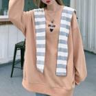 Shawl Collar Heart Embroidered Pullover