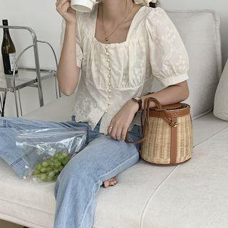 Square-neck Plain Lace Blouse