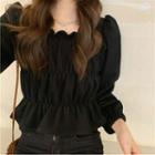 Puff-sleeve Frilled Slim-fit Blouse