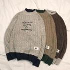 Long-sleeve Color Block Lettering Applique Sweater